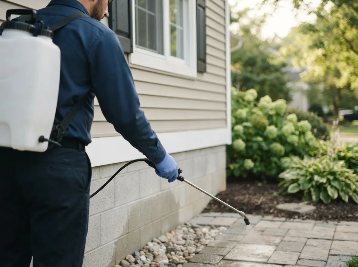 Pest control technician inspecting a home in Homestead, PA
